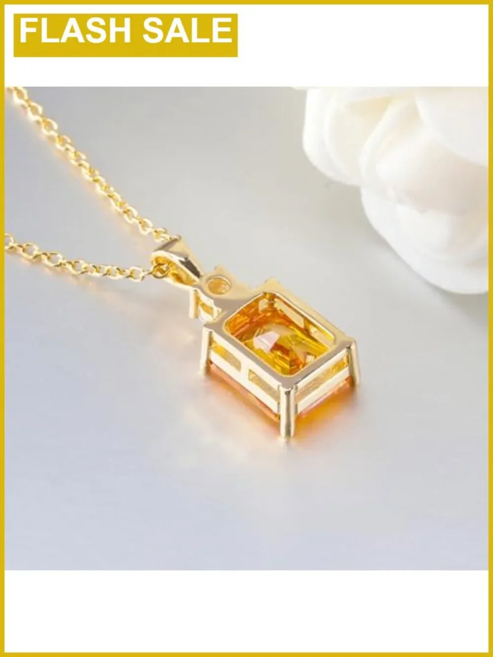 14K Gold Plated Rectangular Crystal Pendant Necklace 17.7in